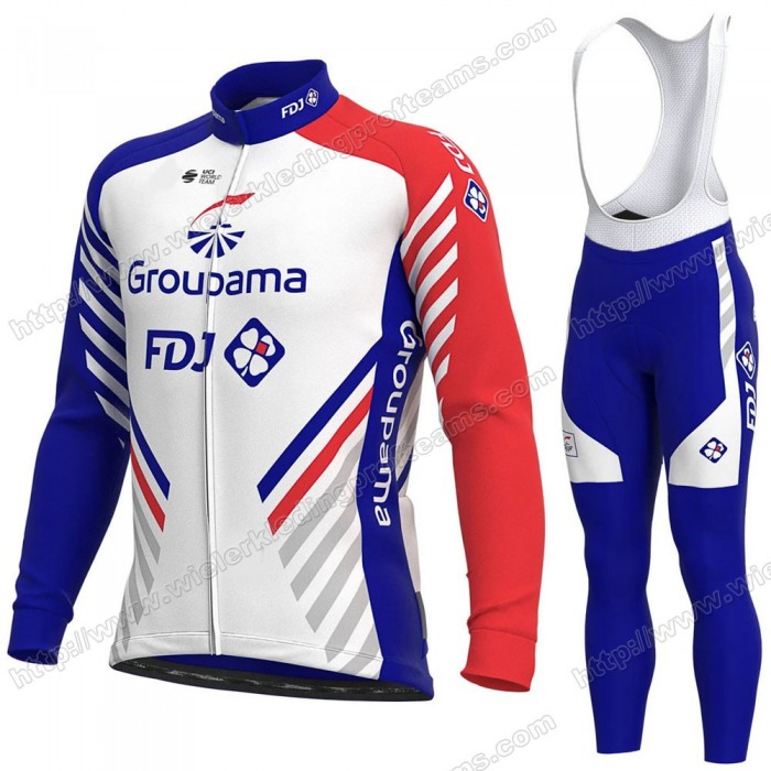 GROUPAMA FDJ 2020 Fietskleding Set Wielershirts Lange Mouw+Lange Wielrenbroek Bib OOXDD