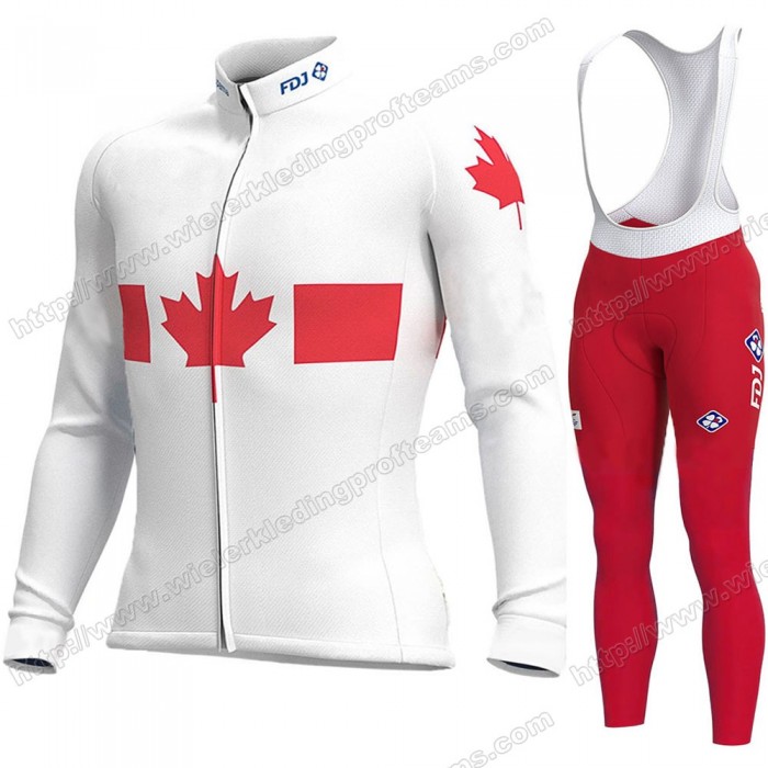 Canada FDJ 2020 Fietskleding Set Wielershirts Lange Mouw+Lange Wielrenbroek Bib PGNBE