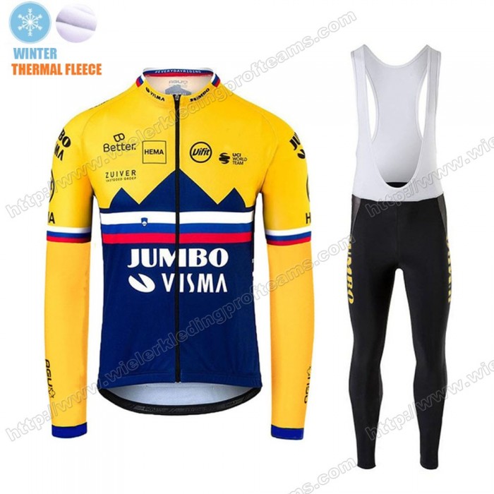 Winter Thermal Fleece Jumbo Visma 2020 SLOVAKIAN Fietskleding Set Wielershirts Lange Mouw+Lange Wielrenbroek Bib LMBSP