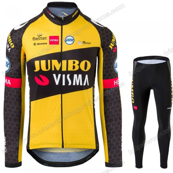 Jumbo Visma Hommes Pro Team 2021 Fietskleding Set Wielershirts Lange Mouw+Lange Wielrenbroek Bib WPNAU