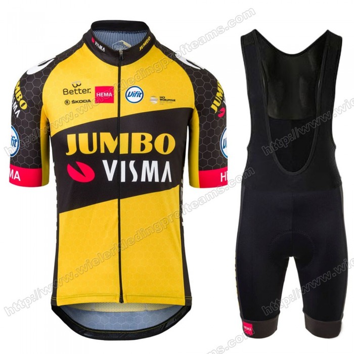 Jumbo Visma Pro Team 2021 Fietskleding Set Fietsshirt Met Korte Mouwen+Korte Koersbroek Bib 02 PWBBU
