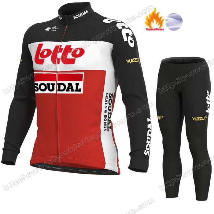 Winter Fleece Lotto Soudal Pro Team 2021 Fietskleding Set Wielershirts Lange Mouw+Lange Wielrenbroek Bib QTCSE