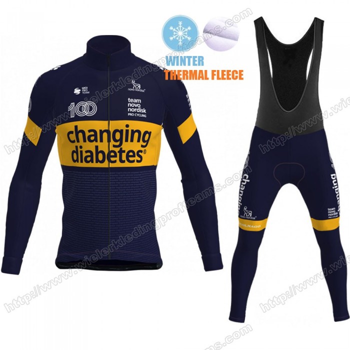 Winter Fleece Novo Nordisk Pro Team 2021 Fietskleding Set Wielershirts Lange Mouw+Lange Wielrenbroek Bib NSRIU