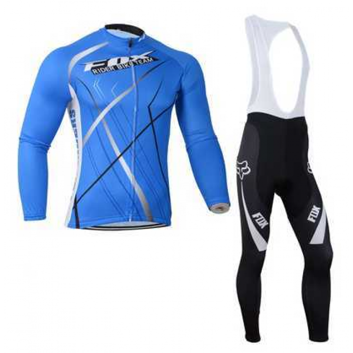 Fox 2014 Wielerkleding Set Wielershirt Lange Mouwen+Lange Fietsbroeken Bib Blauw Zwart