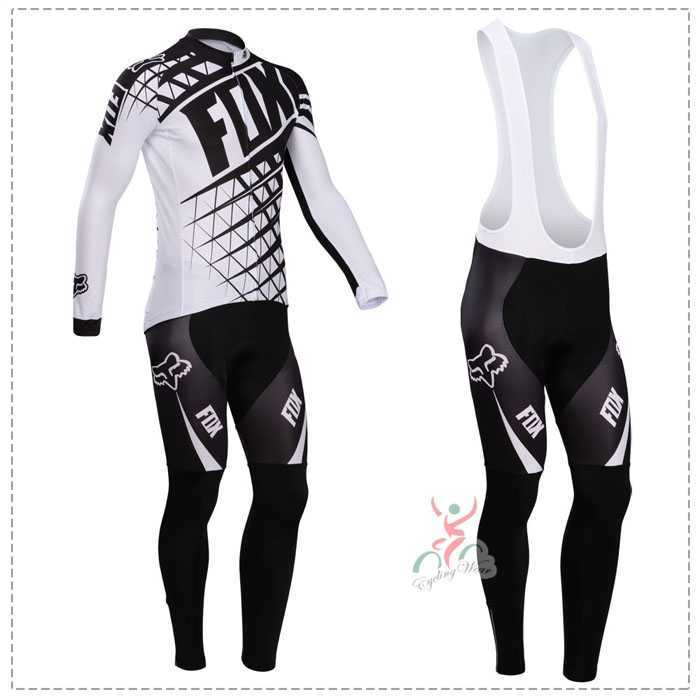 Fox 2014 Wielerkleding Set Wielershirt Lange Mouwen+Lange Fietsbroeken Bib Zwart Wit