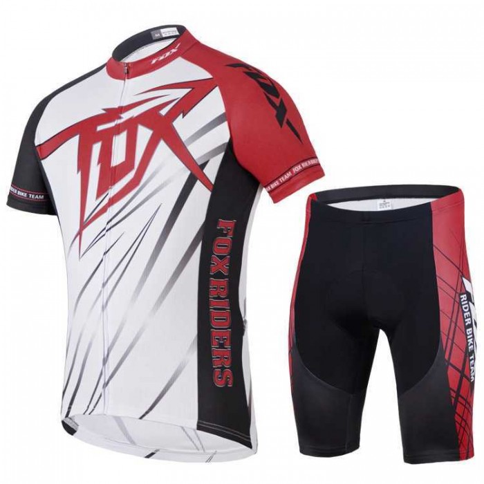 2014 Fox Bike Teams Wielerkleding Set Set Wielershirts Korte Mouw+Fietsbroek Wit Rood