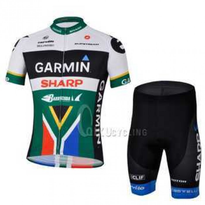2013 Garmin Sharp Barracuda Sudafrica Kampioen Wielerkleding Set Wielershirts Korte Mouw+Fietsbroekje Groen