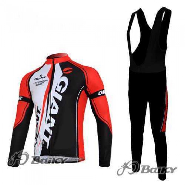 Giant Sram Pro Team Wielerkleding Set Wielershirts Lange Mouw+Lange Fietsbroeken Bib Rood Wit Zwart