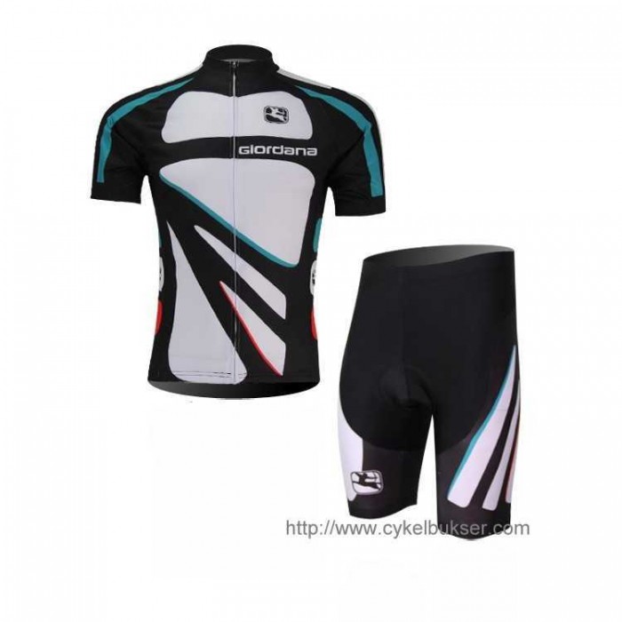 Teams Giordana Fietskleding Set Fietsshirt Met Korte Mouwen+Korte Koersbroek Wit Zwart Blauw