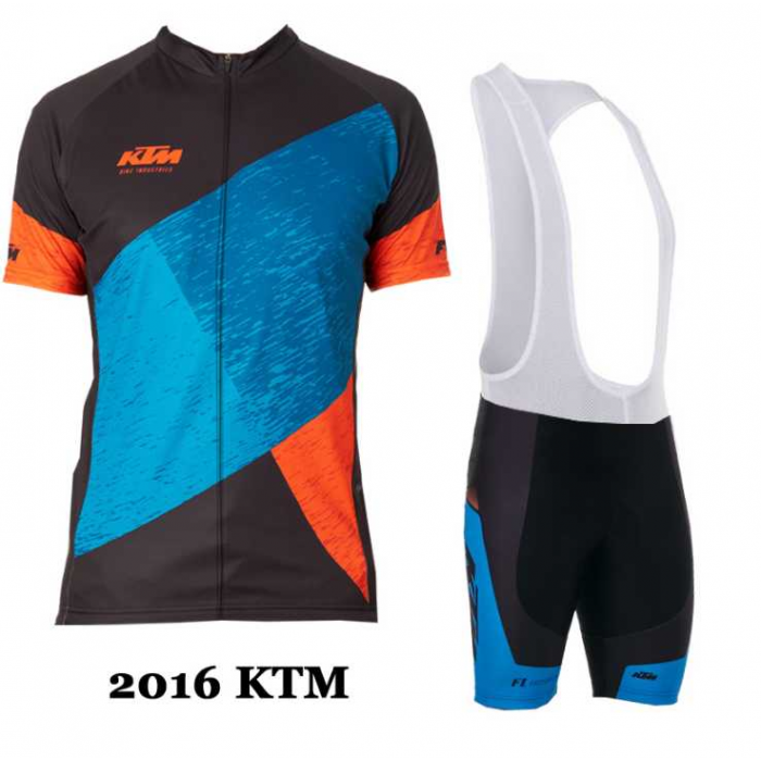 2016 KTM Fietskleding Set Fietsshirt Met Korte Mouwen+Korte Koersbroek Zwart Blauw