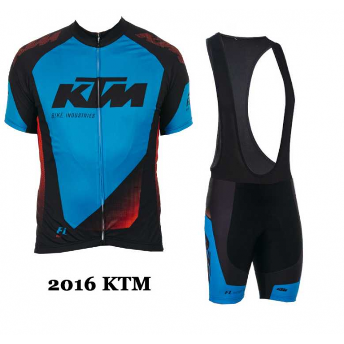 2016 KTM Fietskleding Set Fietsshirt Met Korte Mouwen+Korte Koersbroek Blauw 02