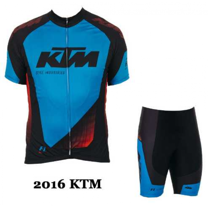 2016 KTM Fietskleding Wielershirt Korte Mouw+Korte Fietsbroeken Blauw 03