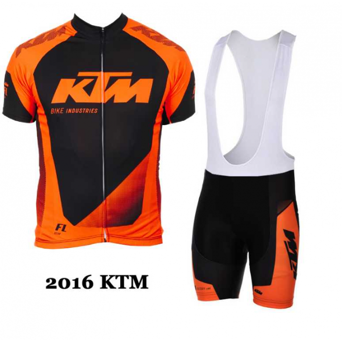 2016 KTM Fietskleding Set Fietsshirt Met Korte Mouwen+Korte Koersbroek Oranje 02