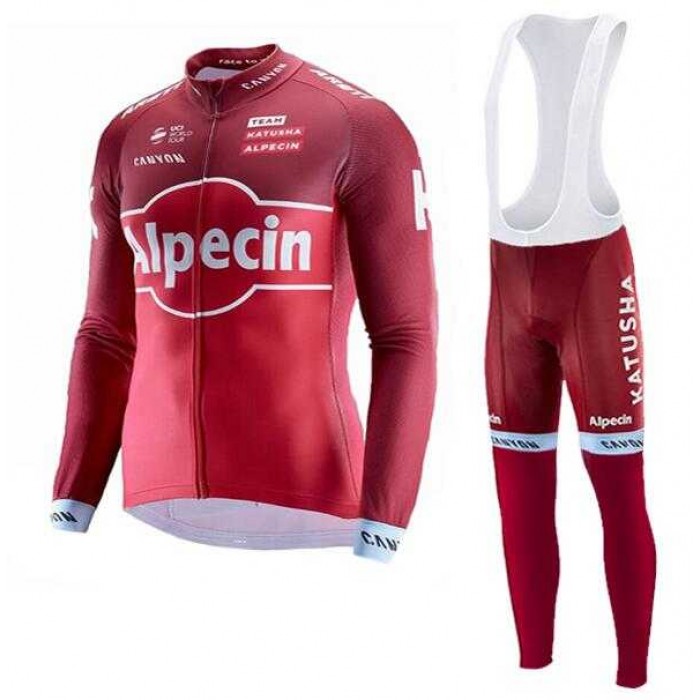 2017 Katusha Fietskleding Wielershirt Lange Mouw+Lange Fietsbroeken Bib