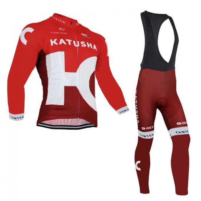 2016 KATUSHA Fietskleding Set Lange Mouw+Lange Koersbroek Bib