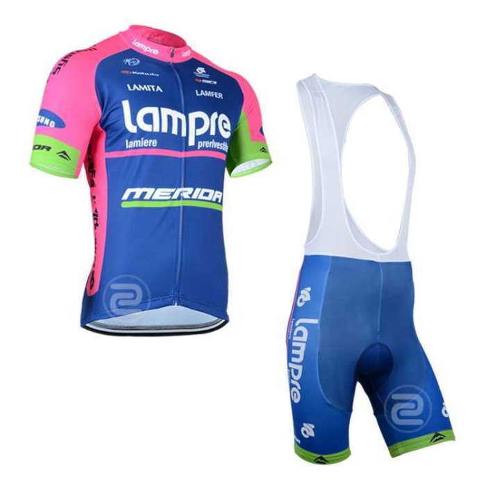 Lampre Merida 2014 Fietskleding Set Fietsshirt Met Korte Mouwen+Korte Koersbroek