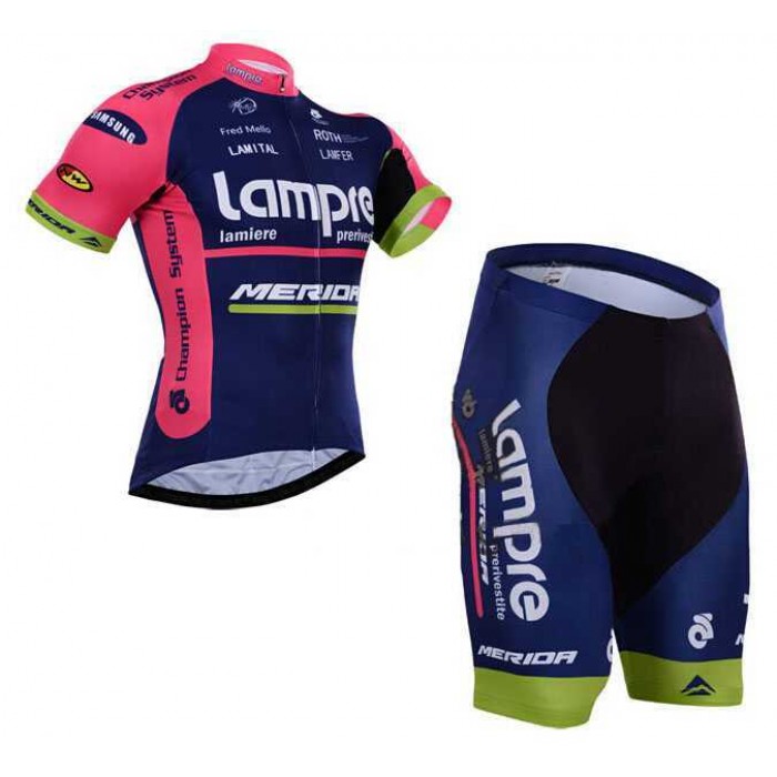 2015 Lampre Merida Wielerkleding Set Wielershirt Korte Mouwen+Fietsbroek Korte