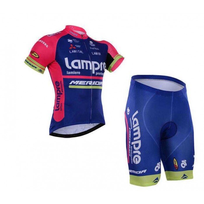 2016 Lampre Merida Fietskleding Wielershirt Korte Mouwen+Fietsbroek Korte