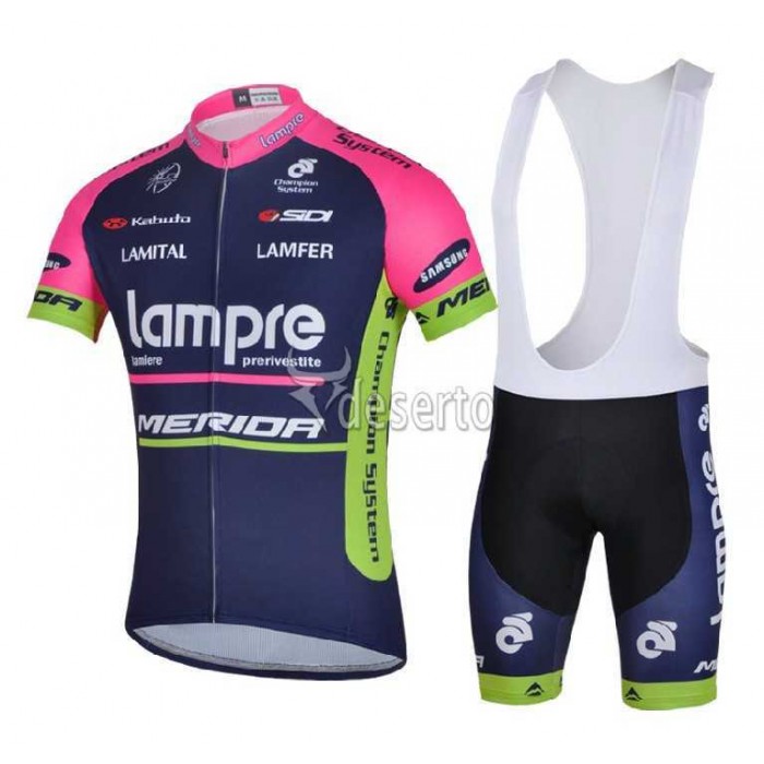 Lampre Merida 2014 Fietskleding Set Fietsshirt Met Korte Mouwen+Korte Koersbroek Blauw