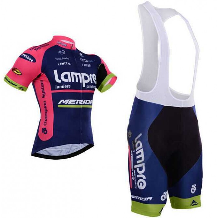 2015 Lampre Merida Fietskleding Set Fietsshirt Met Korte Mouwen+Korte Koersbroek