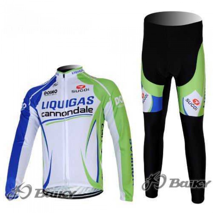 Liquigas Cannondale Pro Team Fietskleding Set Wielershirts Lange Mouw+Lange Fietsbroeken Groen Wit