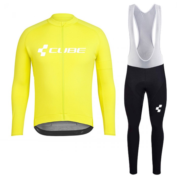 2018 Cube Geel Fietskleding Set Wielershirt Lange Mouw+Lange Fietsbroeken Bib