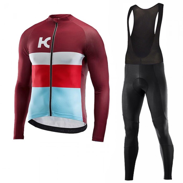 2018 Katusha Rood Fietskleding Set Wielershirt Lange Mouw+Lange Fietsbroeken Bib