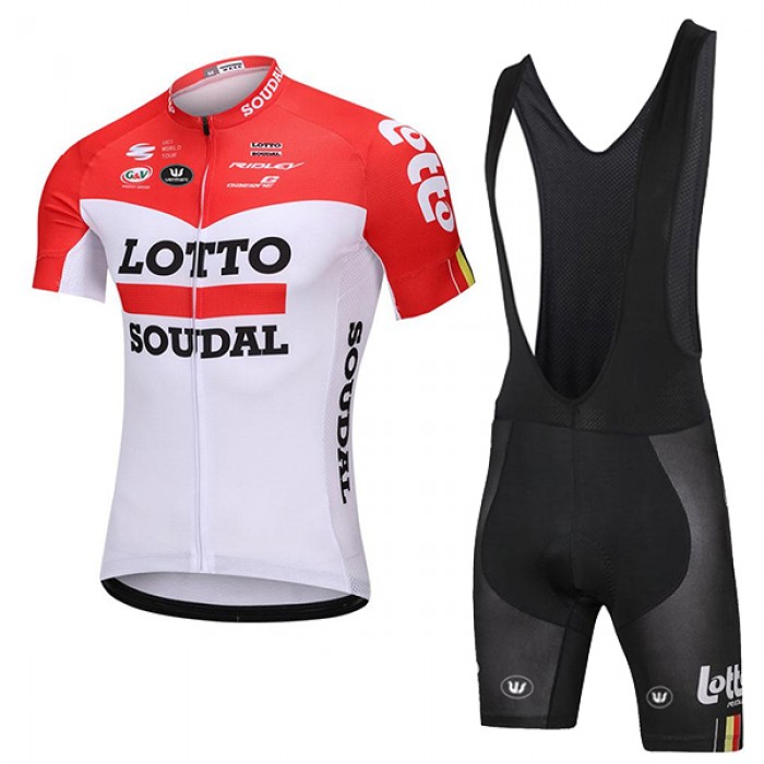 2018 Lotto Soudal Fietskleding Set Fietsshirt Korte Mouwen+Koersbroek Kort Bib