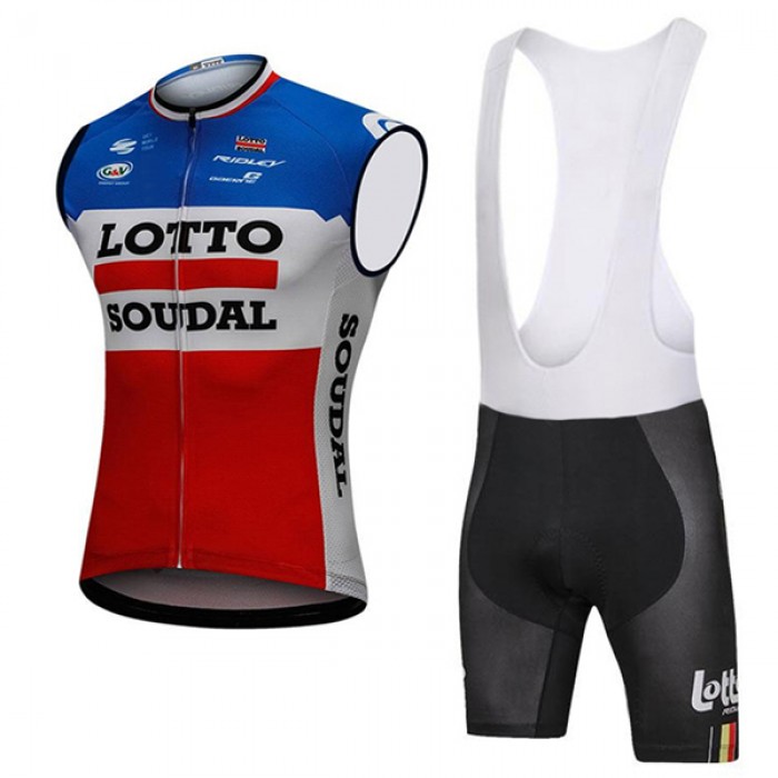 2018 Lotto Soudal Blauw Wit Rood Fietskleding Set Wielershirt Mouwloze+Korte Fietsbroeken Bib