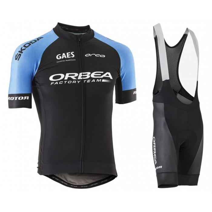 2018 Orbea Factroy Team Blauw Fietskleding Set Wielershirt Korte Mouw+Korte Fietsbroeken Bib