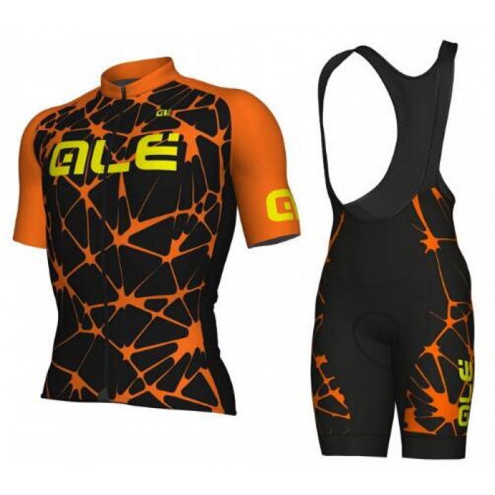 ALE SOLID Cracle Orange Fietskleding Set Wielershirt Korte Mouwen+Korte Fietsbroeken Bib