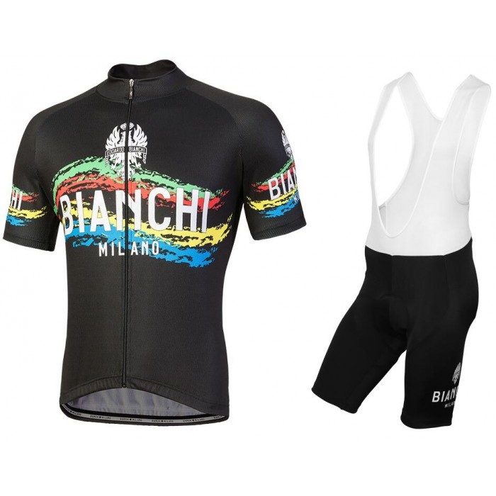 Bianchi Milano Misegna Black Fietskleding Set Wielershirt Korte Mouwen+Korte Fietsbroeken Bib