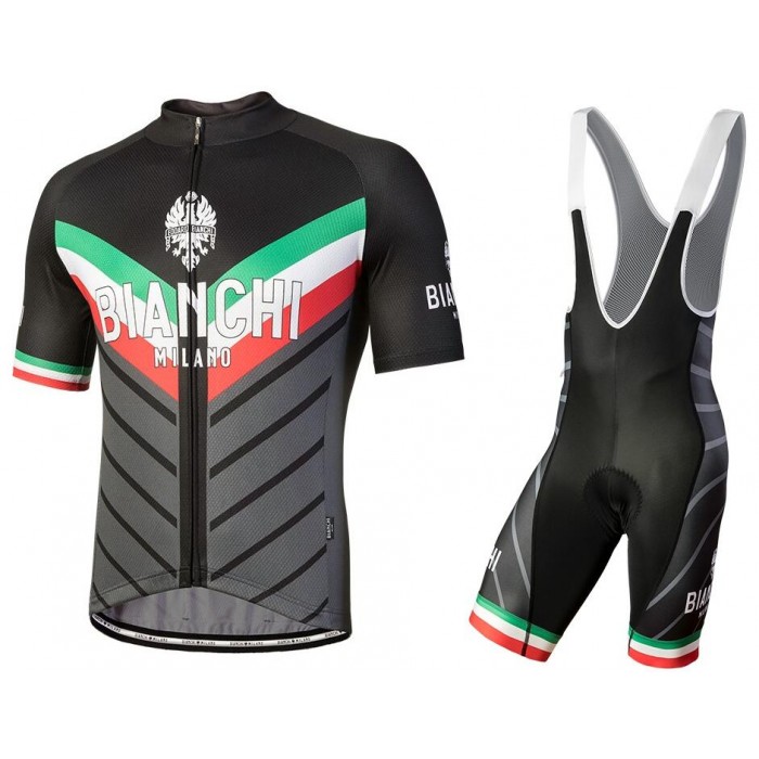 Bianchi Milano Tiera Black Fietskleding Set Wielershirt Korte Mouwen+Korte Fietsbroeken Bib