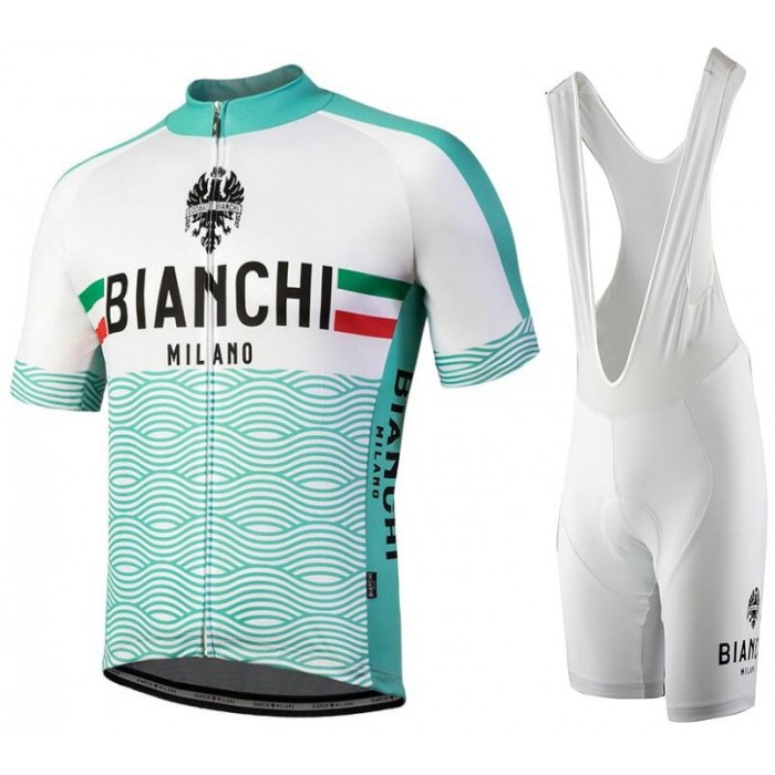 Bianchi Milano Attone White Fietskleding Set Wielershirt Korte Mouwen+Korte Fietsbroeken Bib
