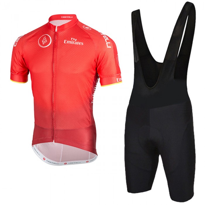 2018 Dubai Tour Rood Fietskleding Set Wielershirt Korte Mouw+Korte Fietsbroeken Bib