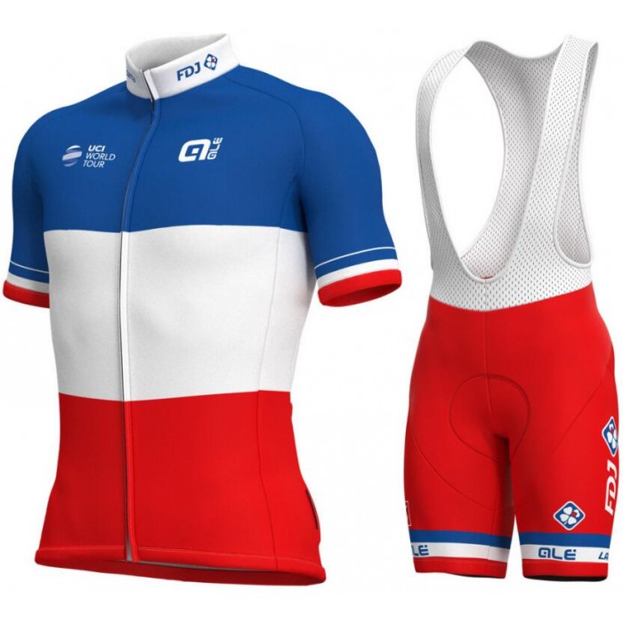 Groupama Fdj French Champion 2018 Fietskleding Set Wielershirt Korte Mouw+Korte Fietsbroeken Bib