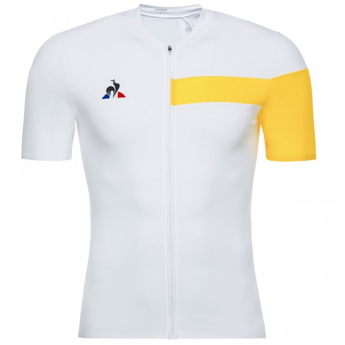 Le Coq Sportif Optical Geel Wit Wielershirt Korte Mouw