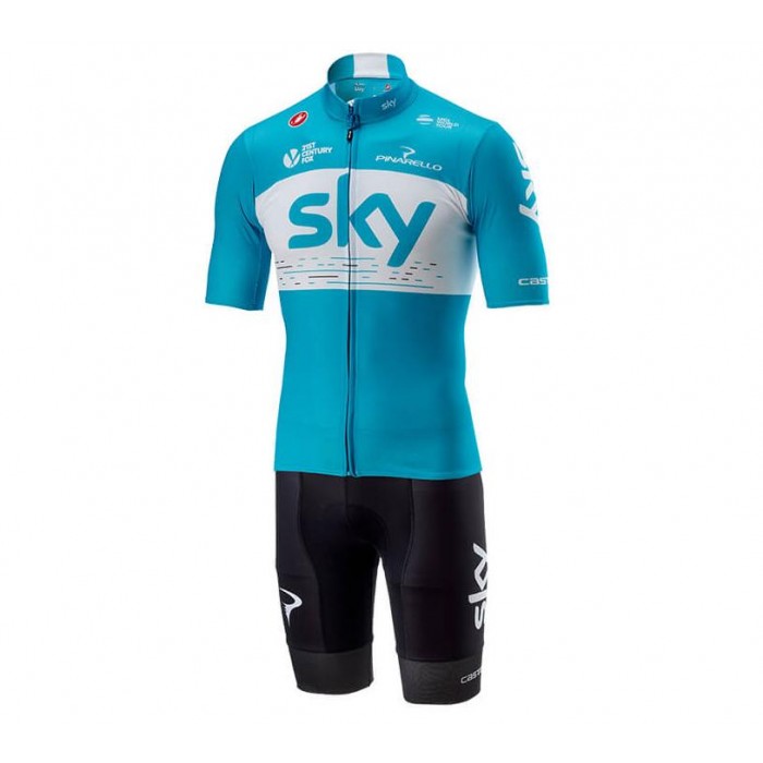 TEAM SKY 2018 Blauw Fietskleding Set Wielershirt Korte Mouwen+Korte Fietsbroeken