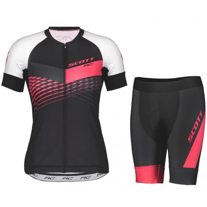 Scott RC PRO Dames Dames Fietskleding Set Wielershirt Korte Mouwen+Korte Fietsbroeken Black/Azalea Pink