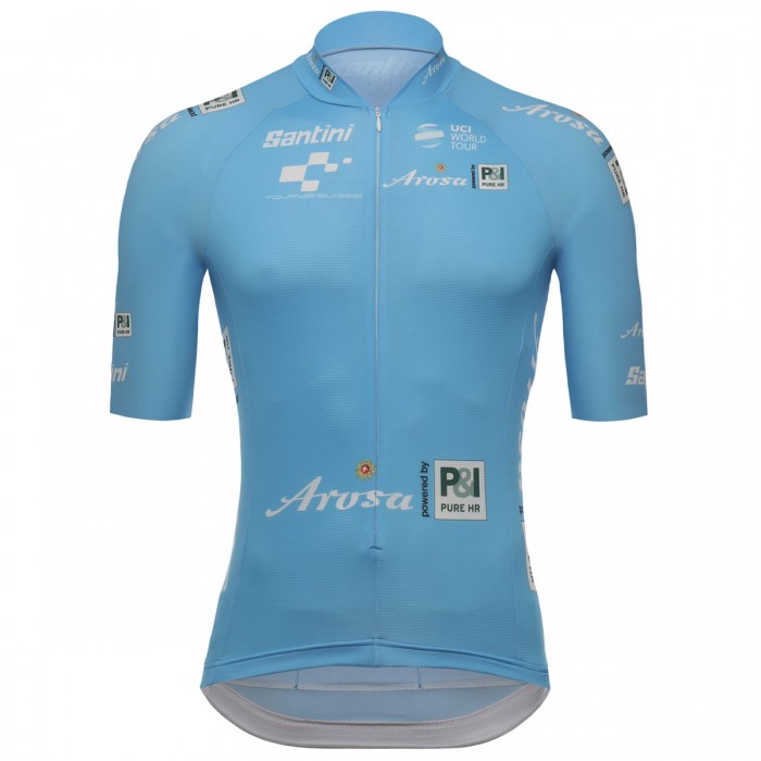 Tour De Suisse 2018 Blauw Wielershirt Korte Mouw