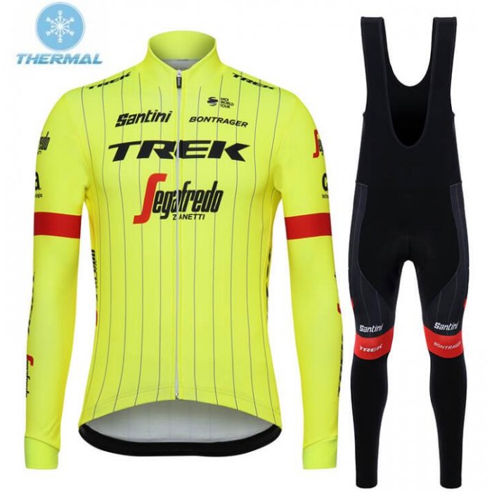 Trek Segafredo 2018 Thermaal Fluo Geel Fietskleding Set Wielershirt Lange Mouw+Lange Fietsbroeken Bib