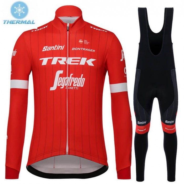 Trek Segafredo 2018 Rood Thermaal Fietskleding Set Wielershirt Lange Mouw+Lange Fietsbroeken Bib