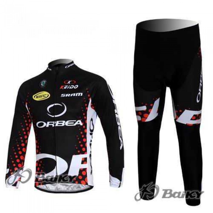 Orbea Pro Team Fietskleding Wielershirts Lange Mouw+Lange Fietsbroeken Zwart Rood