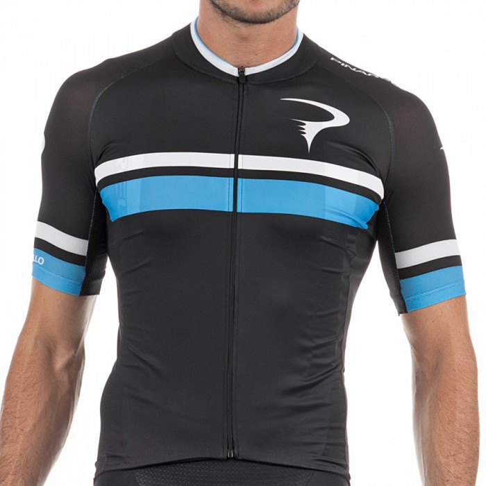 Pinarello Corsa Wielershirt Korte Mouw Zwart Sky Blauw