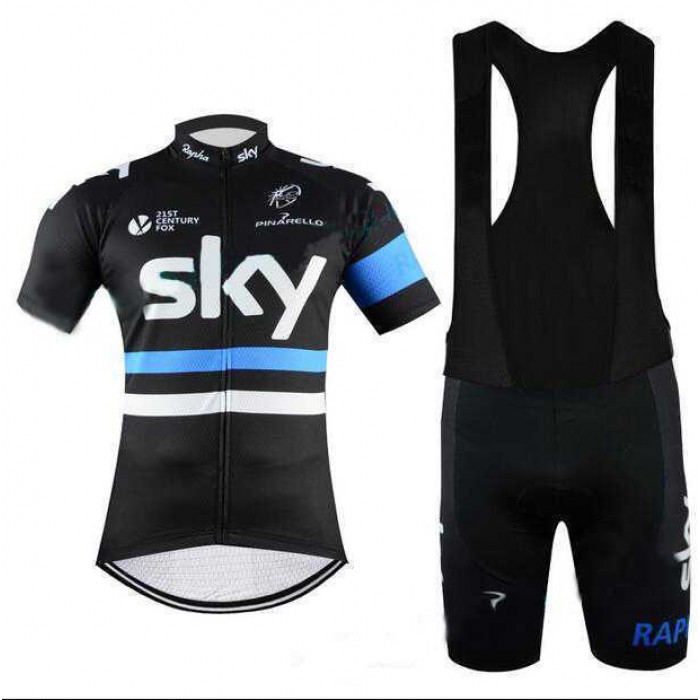 2016 SKY Pro Fietskleding Set Fietsshirt Met Korte Mouwen+Korte Koersbroek Zwart Blauw02