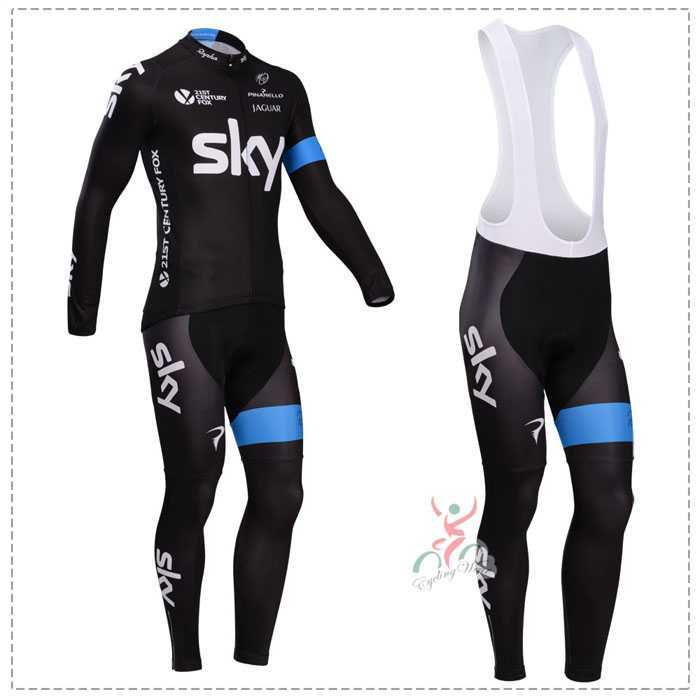 Goedkoop Sky 2014 Fietskleding Wielershirt Lange Mouwen+Lange Fietsbroeken Bib