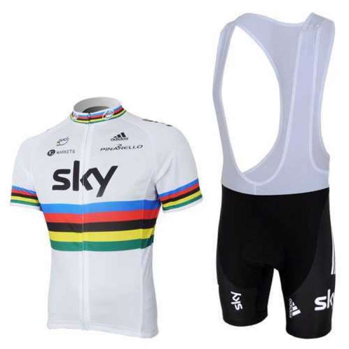 2013 Teams Sky UCI Fietskleding Set Fietsshirt Met Korte Mouwen+Korte Koersbroek Wit Zwart