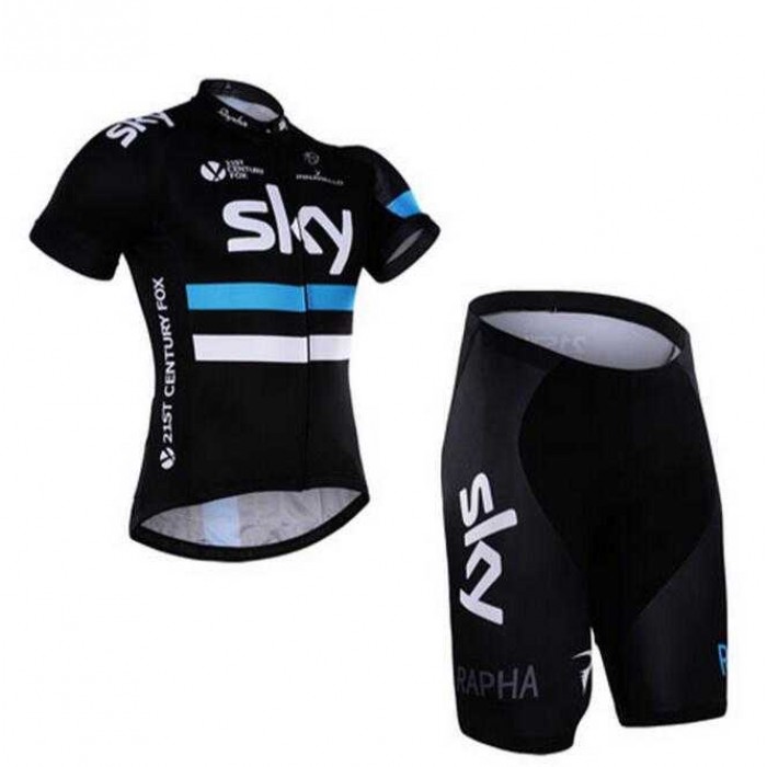 2016 SKY Rapha Fietskleding Wielershirt Korte+Korte Fietsbroeken Blauw Zwart Wit