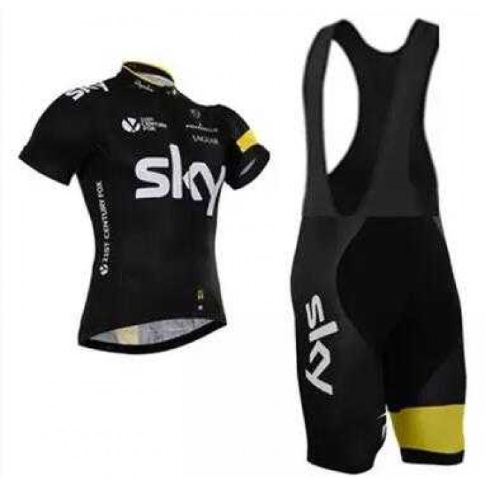 2015 Sky Fietskleding Set Fietsshirt Met Korte Mouwen+Korte Koersbroek Zwart