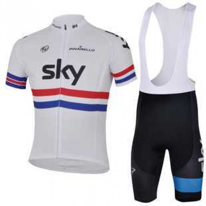 2013 Teams Sky Fietskleding Set Fietsshirt Met Korte Mouwen+Korte Koersbroek Wit Zwart